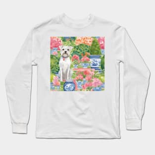 Cute terrier in chinoiserie garden Long Sleeve T-Shirt